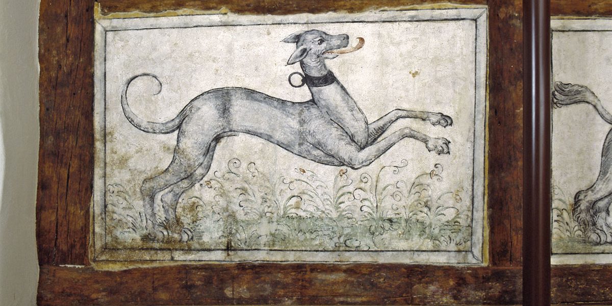 Wandmalerei mit dem Motiv eines Windhunds