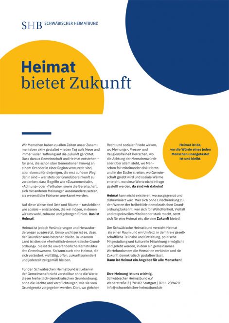 Informationsblatt mit Kombination aus Text und farbigen Kreisen