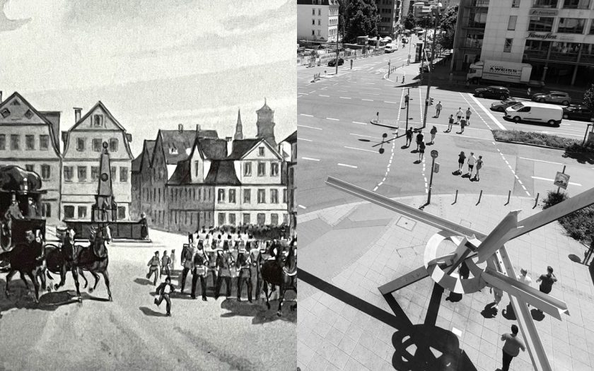 Collage aus einer historischen Zeichnung und einer aktuellen Fotografie