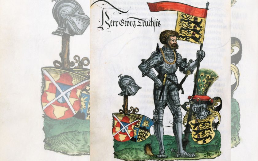 Ritter in Rüstung mit Fahne